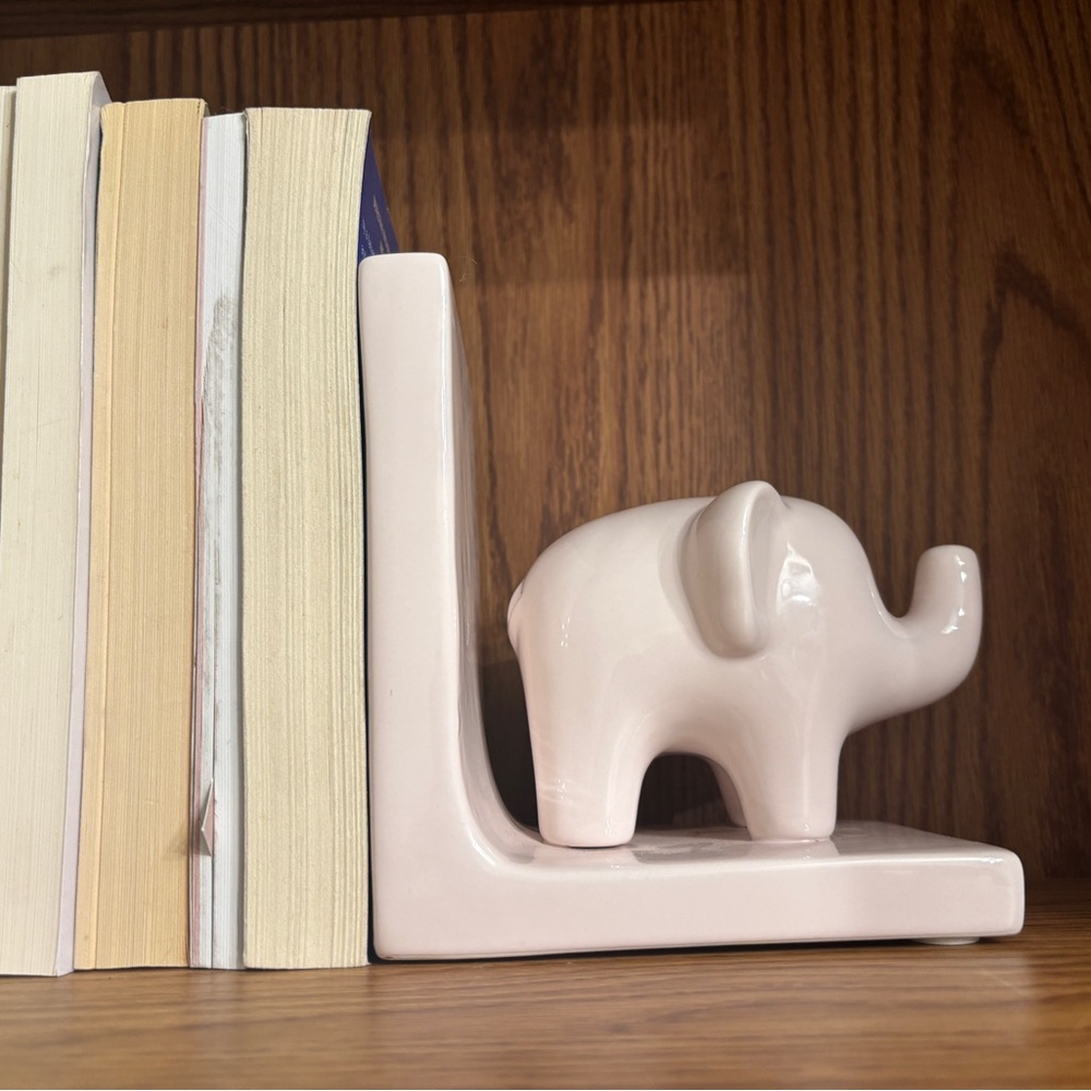 Pink Elephant Beriwinkle Ceramic Nursery Bookend Vintage Retro